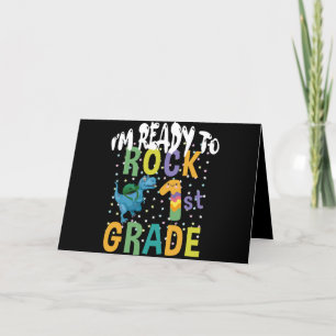 Carte De Remerciements Back to School I'm Ready To Rock 1st Grade Dino