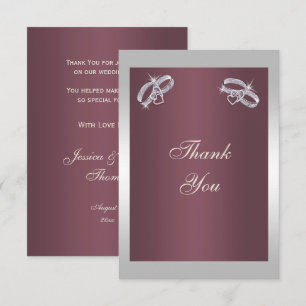 Carte De Remerciements Bagues en argent mousseux & Burgandy