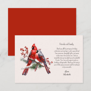 Carte De Remerciements Baies de cardinaux rouges Anniversaire