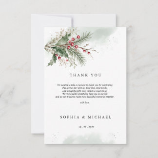 Carte De Remerciements Baies de houx d'hiver aquarelle mariage plat