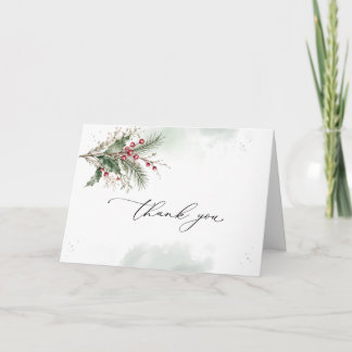 Carte De Remerciements Baies de houx d'hiver aquarelle pliée pour mariage