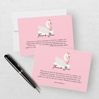 Carte De Remerciements Baignée de bébé Petite Princesse Rose Cygne
