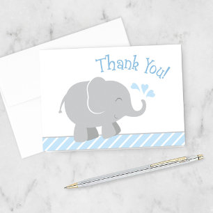 Carte De Remerciements Baignée Moderne Bleu Gris Éléphant Bébé Garçon