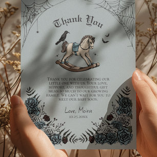 Carte De Remerciements Baignoire Bébé Cheval à Bascule Gothique Bleu Vint