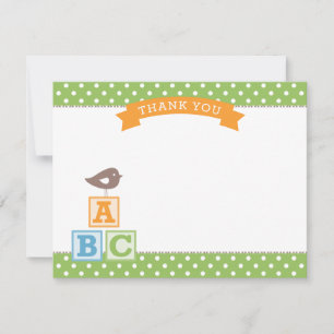 Carte De Remerciements Bain de bébé blocs ABC verts Baby Shower