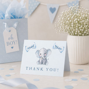 Carte De Remerciements Bain de bébé garçon éléphant nœud papillon bleu