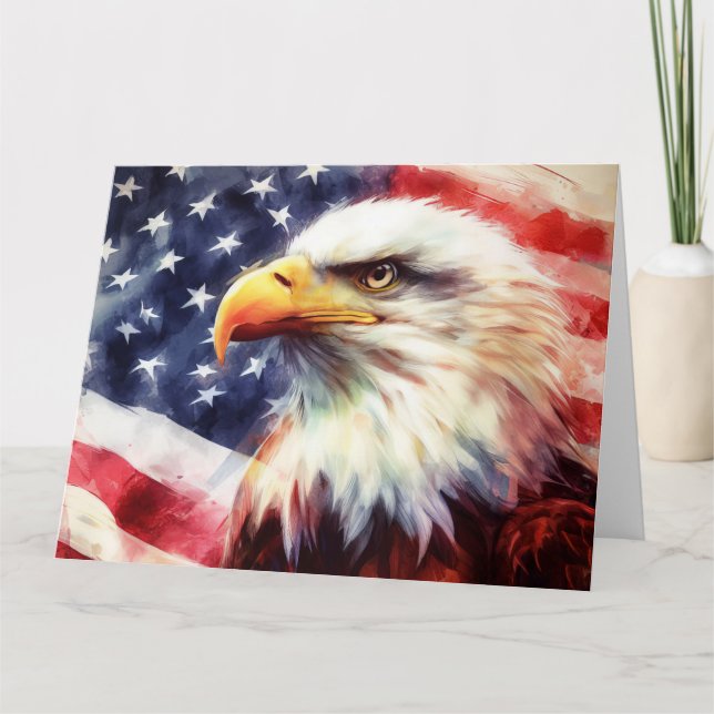 Carte De Remerciements Bald Eagle avec drapeau des États-Unis d'Amérique (Devant)