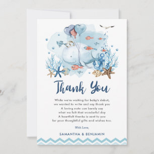 Carte De Remerciements Baleine nautique sous le Baby shower du Garçon ble
