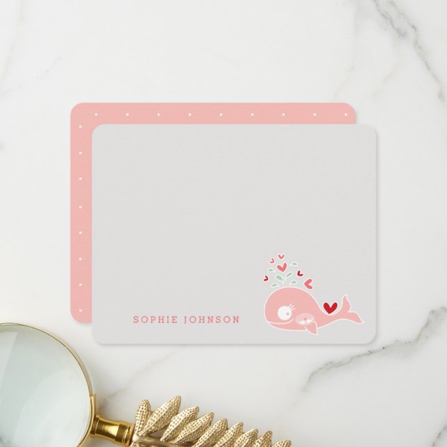 Carte De Remerciements Baleine rose Enceinte Avec Baby shower Twins (Devant/Arrière en situation)