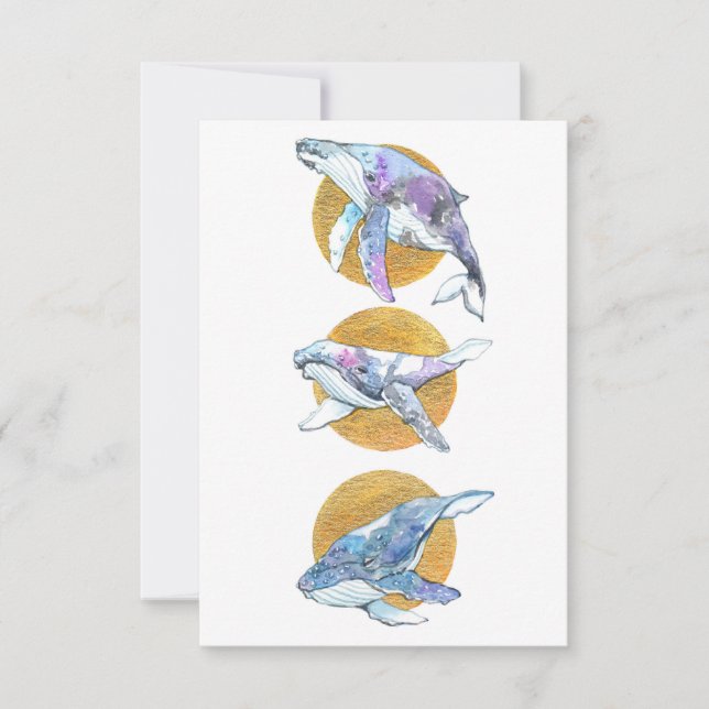 Carte De Remerciements Baleines Trio flotter et rêve (Devant)