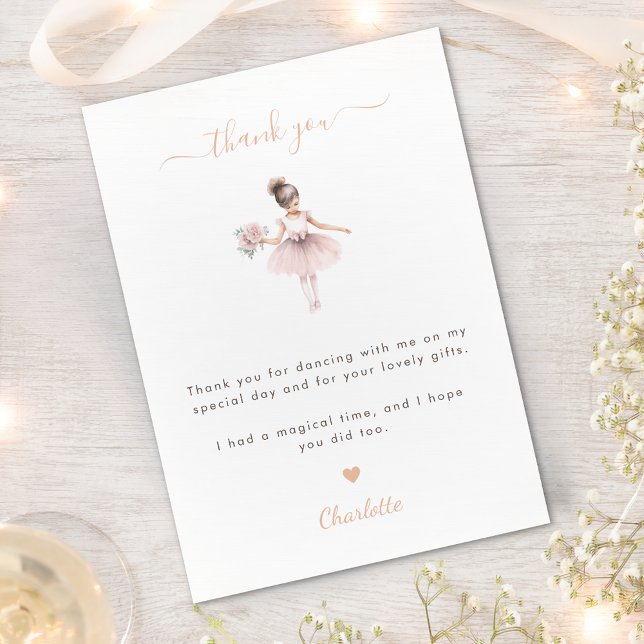 Carte De Remerciements Ballerina Anniversaire Fille Rose Élégant (Créateur téléchargé)
