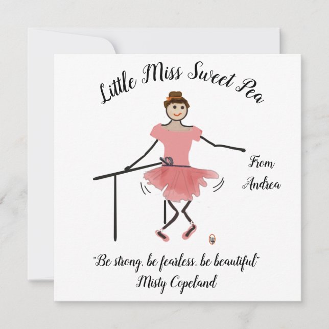 Carte De Remerciements Ballerina Note Card w Little Miss Sweet Pea (Devant)