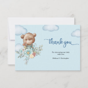 Carte De Remerciements Ballon à air chaud garçon ours en peluche rustique