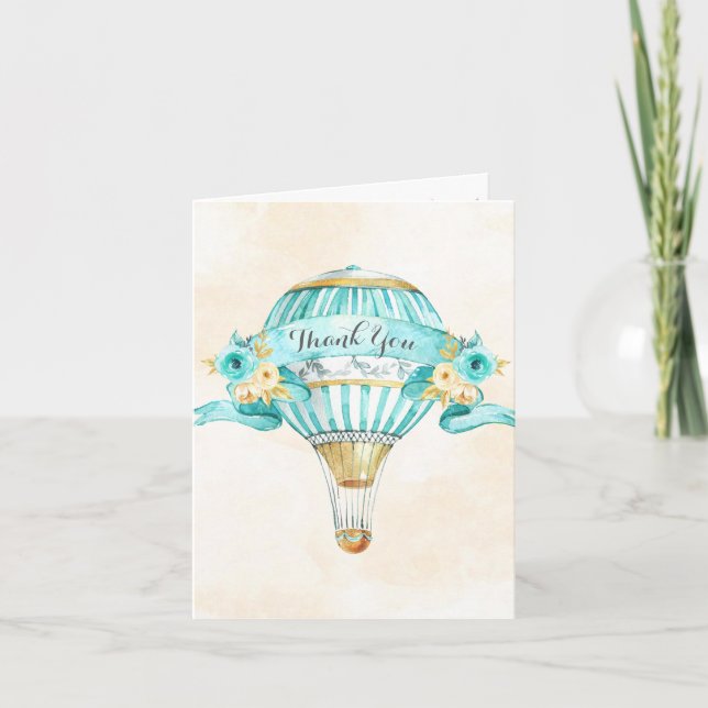 Carte De Remerciements Ballon à Air Chaud Turquoise Jaune Flèches Roses (Devant)