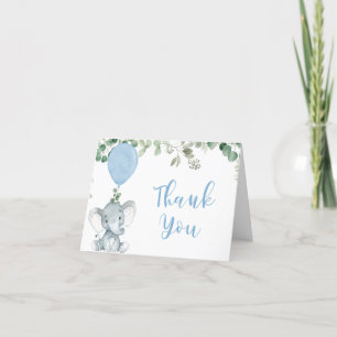 Carte De Remerciements Ballon bleu à éléphant eucalyptus vert