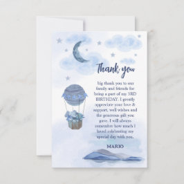 Carte De Remerciements Ballon bleu éléphant mignon garçon d'anniversaire
