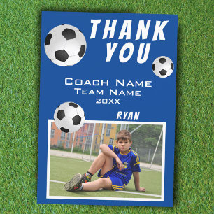 Carte De Remerciements Ballon de Football Bleu Coach Sportif
