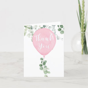 Carte De Remerciements Ballon rose d'aquarelle vert eucalyptus