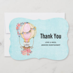 Carte De Remerciements Ballons à air chaud mignon avec aquarelle à ours