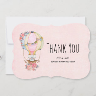 Carte De Remerciements Ballons à air chaud mignon avec aquarelle à ours