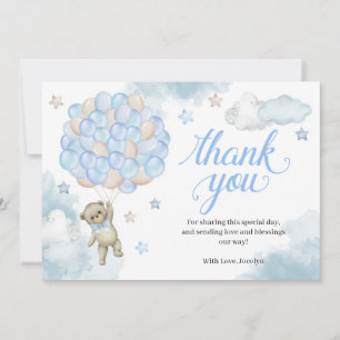 Carte De Remerciements Ballons bleu clair Baby shower Ours en peluche