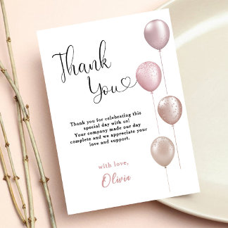 Carte De Remerciements Ballons Blush fille premier anniversaire