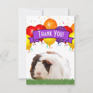 Carte De Remerciements Ballons d'anniversaire mignon Guinée cochon mauve 