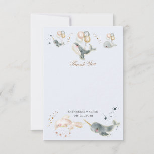 Carte De Remerciements ballons de baleines magiques étoiles baby shower