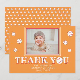 Carte De Remerciements Ballons de baseball mignon Orange Photo Anniversai