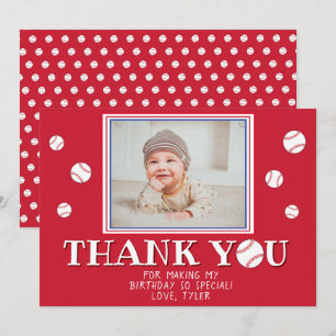 Carte De Remerciements Ballons de baseball Rouge mignon Photo Anniversair