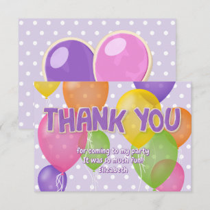 Carte De Remerciements ballons de biscuits coupés violet anniversaire mer