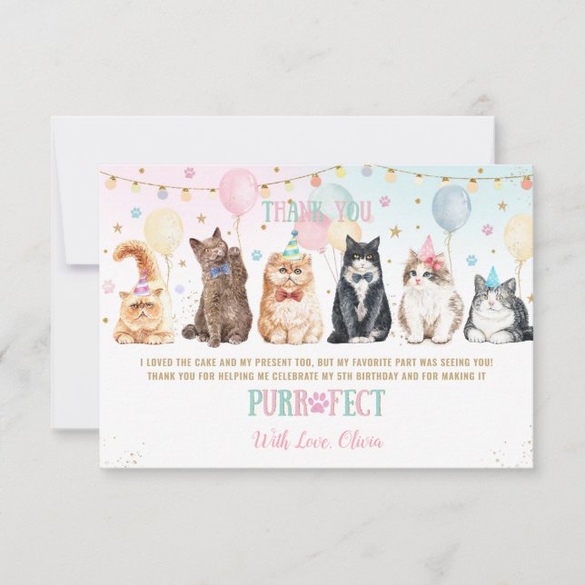Carte De Remerciements Ballons de chats pawty adorables (Devant)