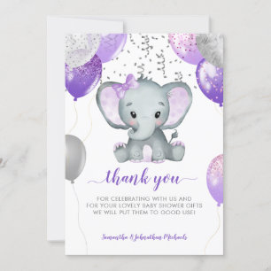 Carte De Remerciements Ballons de fille Eléphante mignonne