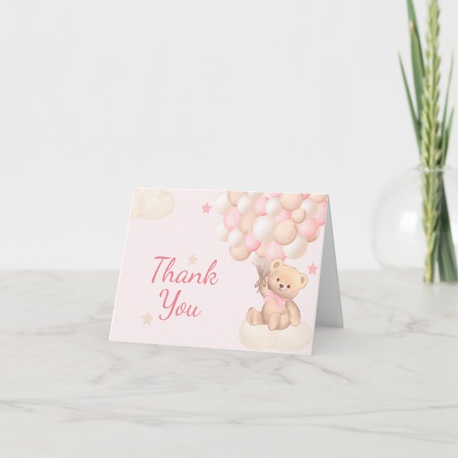 Carte De Remerciements Ballons d'ours rose Baby shower fille (Devant)