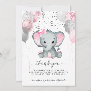 Carte De Remerciements Ballons Eléphants Petite Fille Conduit Par Baby sh