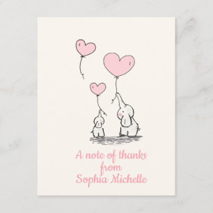 Carte De Remerciements Ballons et éléphants élégants de coeur de rose de