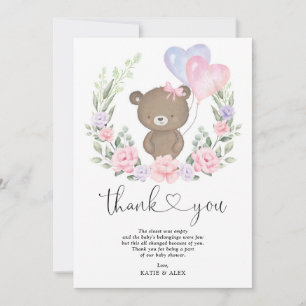 Carte De Remerciements Ballons floraux violets de l'ours en peluche