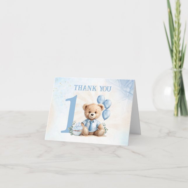 Carte De Remerciements Ballons numéro bleu pour le 1er anniversaire de Be (Devant)