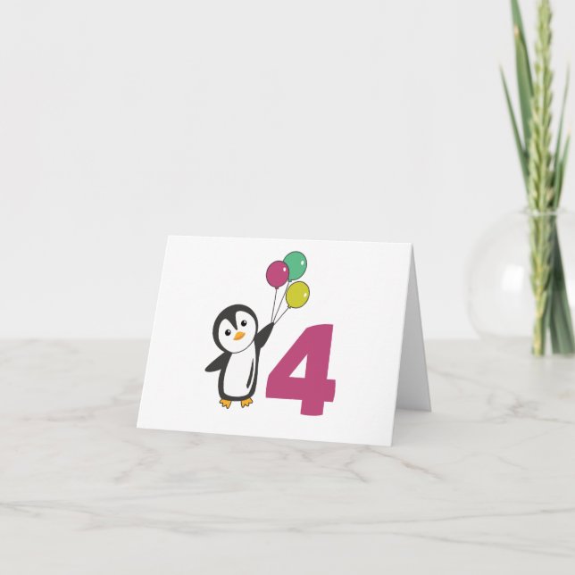 Carte De Remerciements Ballons pour le quatrième anniversaire de pingouin (Devant)