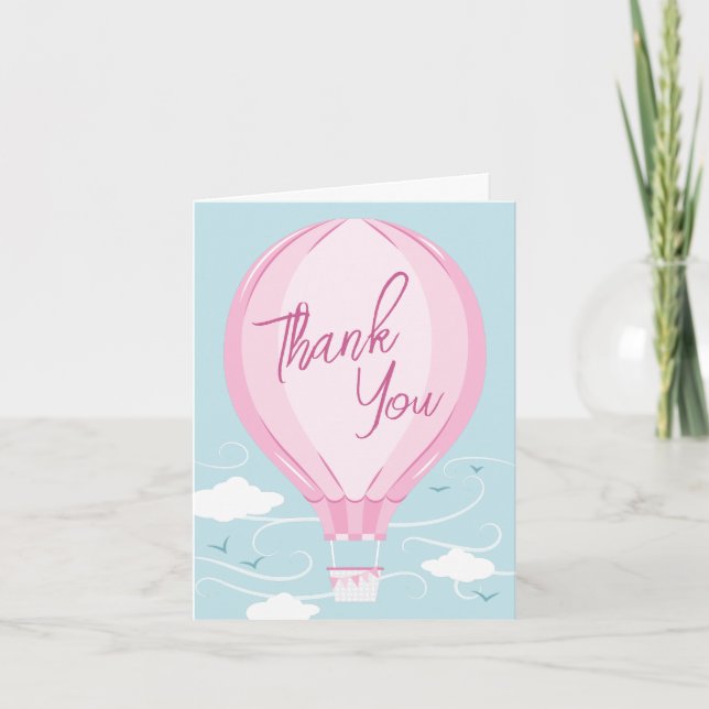 Carte De Remerciements Balloon à air chaud fille rose (Devant)