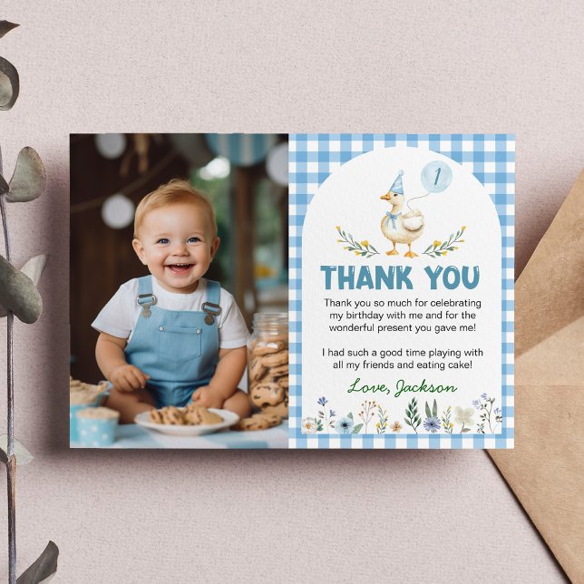 Carte De Remerciements Balloon bleu oie bête photo Anniversaire (Créateur téléchargé)