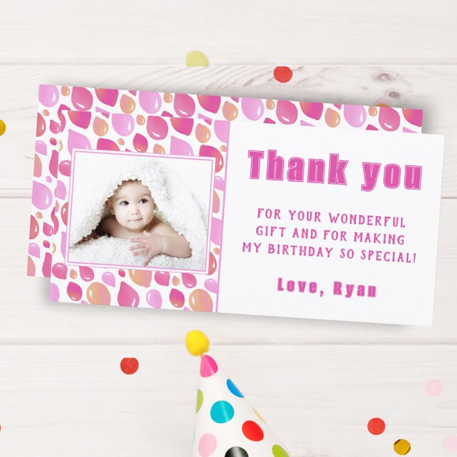 Carte De Remerciements Balloon rose fille enfant photo Anniversaire (Créateur téléchargé)
