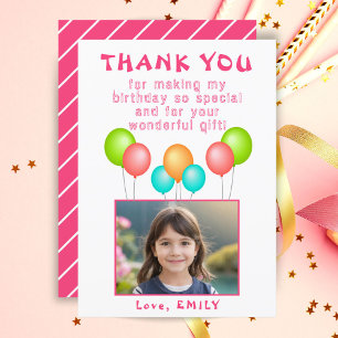 Carte De Remerciements Balloons de la fête rose Fille Anniversaire Photo