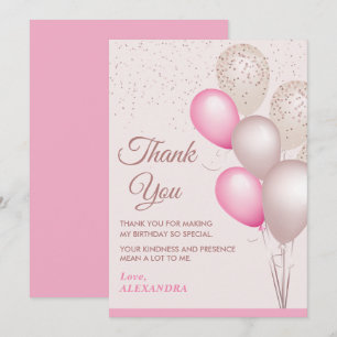 Carte De Remerciements Balloons Élégants Rose & Beige pour Anniversaire