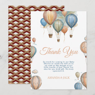 Carte De Remerciements Balloons Hot Air Pastel Boy Baby shower de voyage