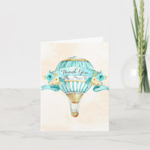 Carte De Remerciements Ballotte à air chaud Turquoise Flèches Jaunes Rose