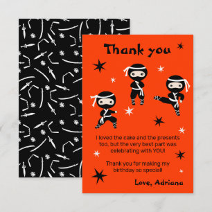 Carte De Remerciements Bambins ninjas mignons - Fête d'anniversaire des f