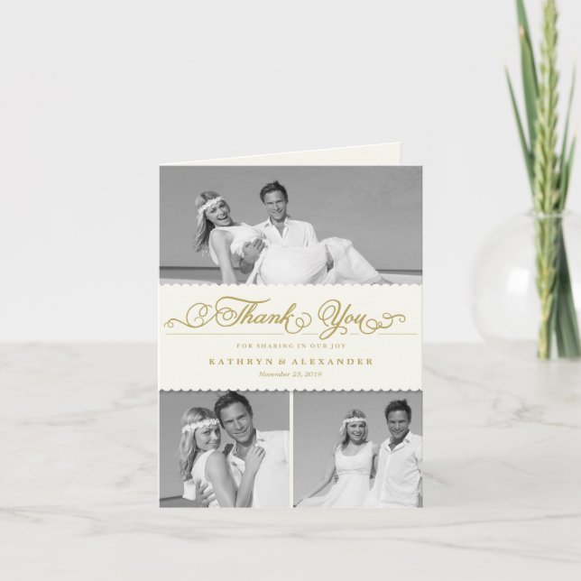 Carte De Remerciements Bande de saint Jacques Script romantique 3 Mariage (Devant)