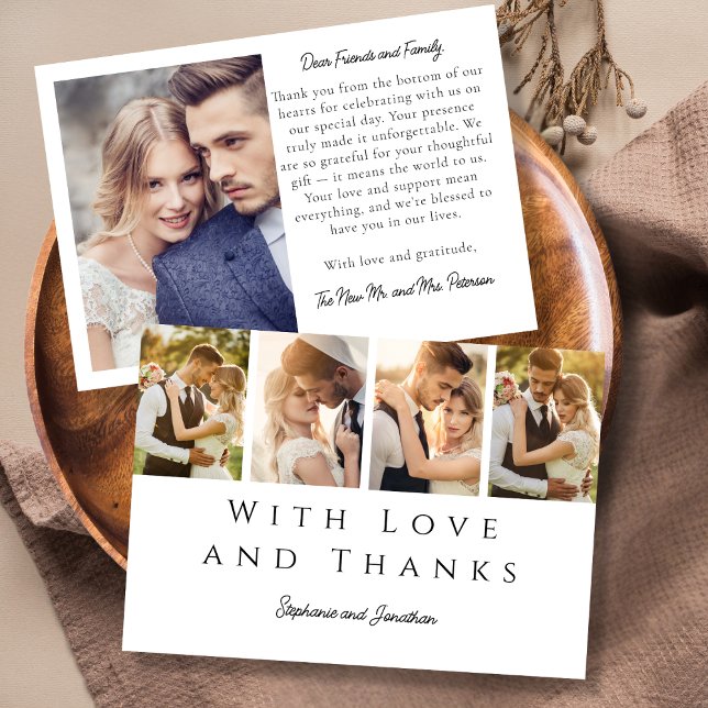 Carte De Remerciements Bande Photo Design Moderne Mariage Script simple (Créateur téléchargé)