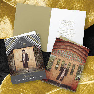 Carte De Remerciements Bandes diagonales blanches Photo Graduation modern